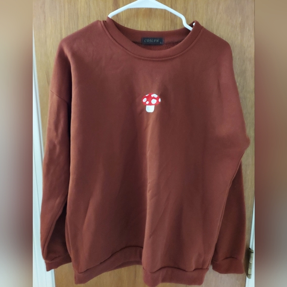 Rust colored sweat shirt with embroidered mushroom 🍄 - Picture 1 of 3